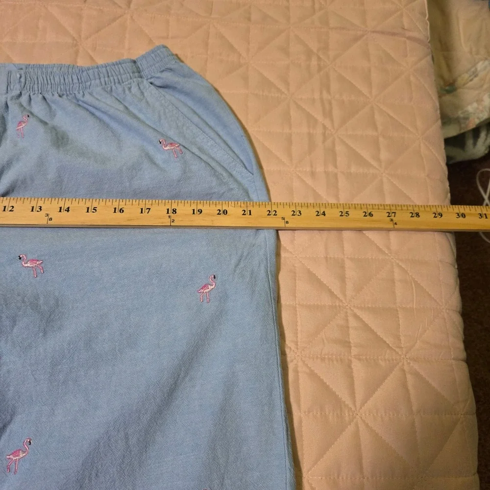Jane Ashley Blue‎ Cotton Flamingo Chambray Set Top Pants PL Embroidery Sequin